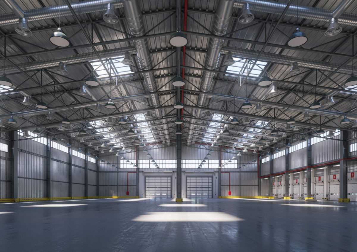 Empty warehouse or storehouse in daylight. 3d illustration